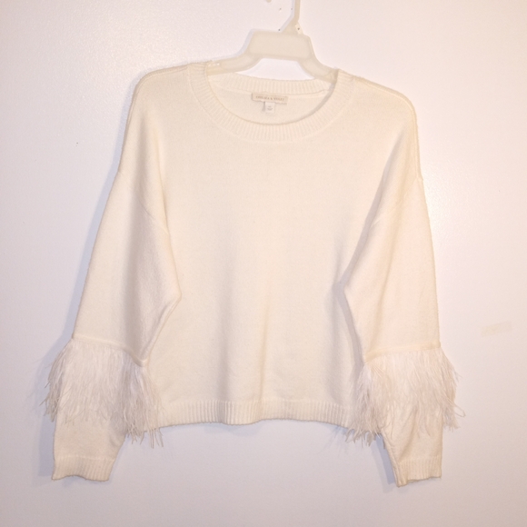 Chelsea & Violet Ivory Sweater with Feathered Sleeves - Picture 1 of 6